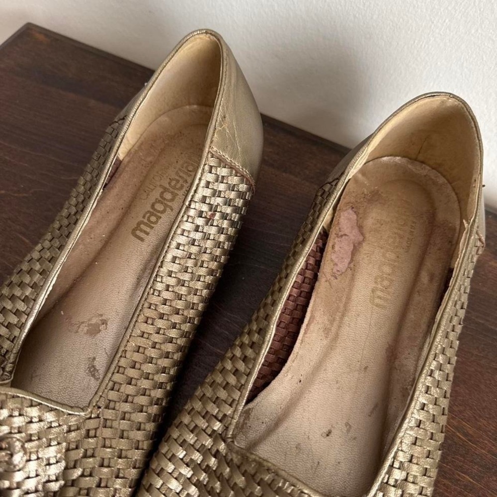 Vintage Gold Woven Leather Loafer Size 10 Wide basket braided tassel - Picture 5 of 8